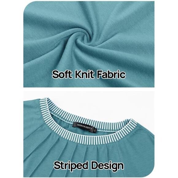 Women's 2024 Fall Long Sleeve Pleated Color Block Casual Loose Tee Shirt, Blue‎ - Picture 6 of 7